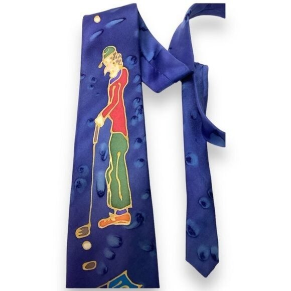 Silkvine Mens Novelty Golfing Hand Painted Necktie, Made in Ireland - Picture 5 of 7